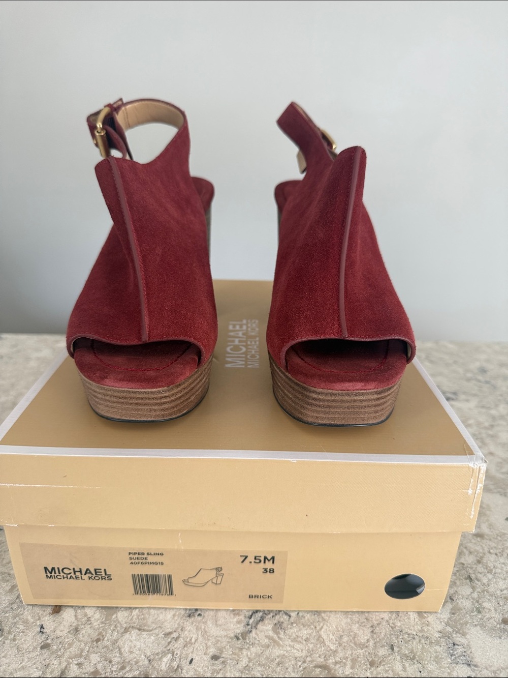 MICHAEL Michael Kors Brick Red Suede Platform Slingback Mules - NWT